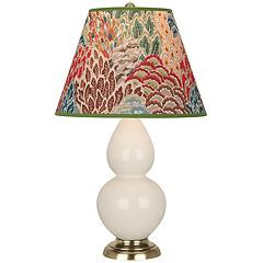 Double Gourd 22.75"H Bone And Brass Accent Lamp w/ Fall Floral Shade | Lamps Plus
