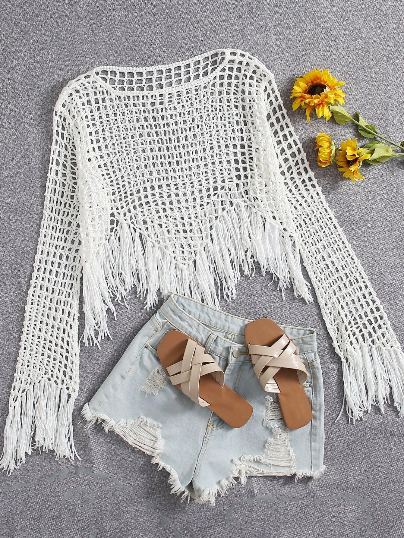 Fringe Hem Crochet Cover Up | SHEIN