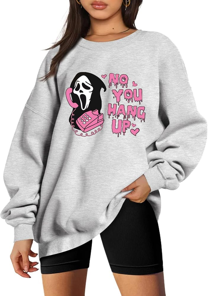 PILIUISI No You Hang Up Sweatshirt for Women Funny Ghostface Graphic Long Sleeve Shirt Halloween ... | Amazon (US)