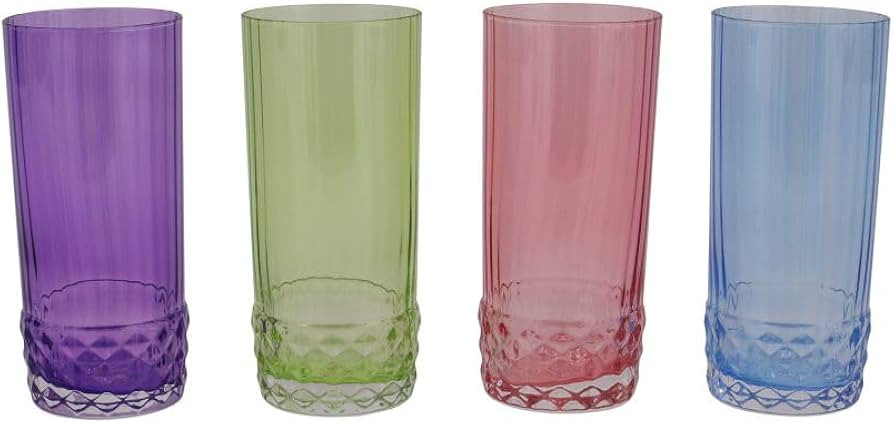 Vietri Viva Deco Assorted Tall Tumblers Set of 4 16 oz Elegant Glass Drinkware for Cocktails - 6.... | Amazon (US)