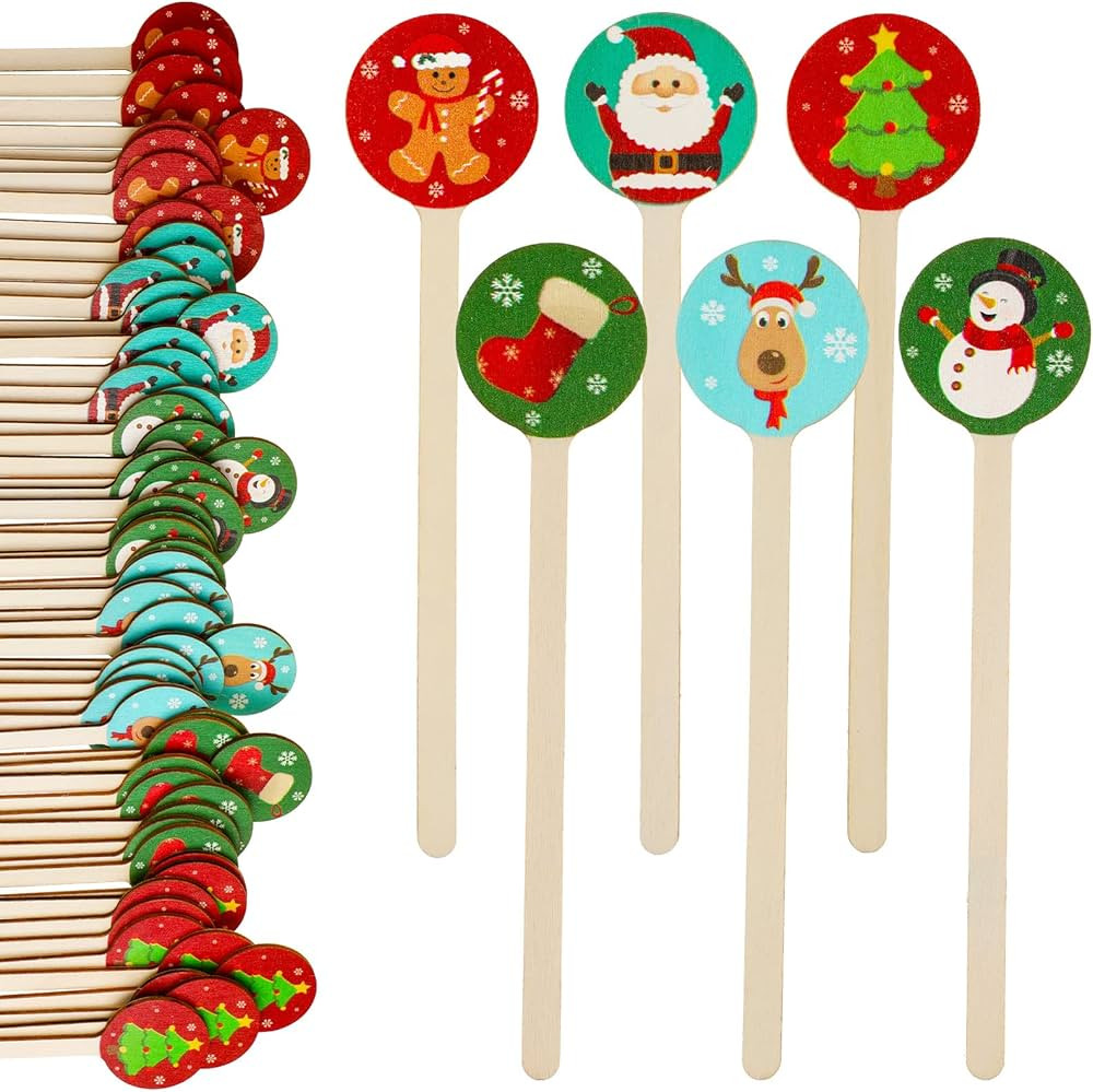 Jinei 120 Pcs Christmas Wooden Coffee Stirrers Wood Cocktail Coffee Stir Sticks Disposable Drink ... | Amazon (US)