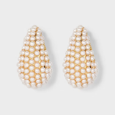 Pearl Embedded J-Hoop Earrings - A New Day™ White | Target