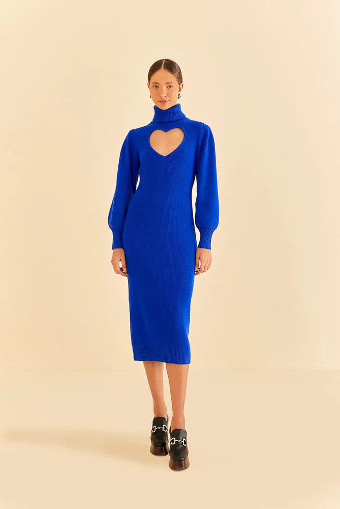 Blue Heart Neckline Knit Dress | FarmRio (US)