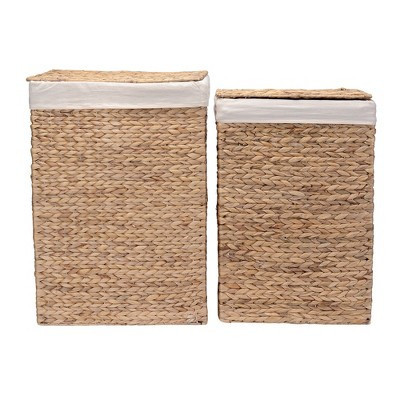 Hastings Home Set of 2 Handmade Wicker Laundry Hampers with Lids (Natural) | Target