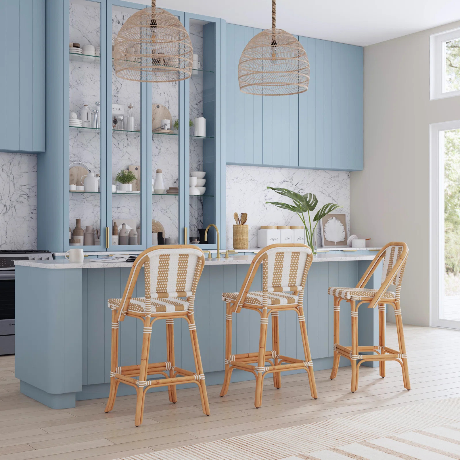 Euporie 28" High Woven Rattan Bar Stool | Birch Lane