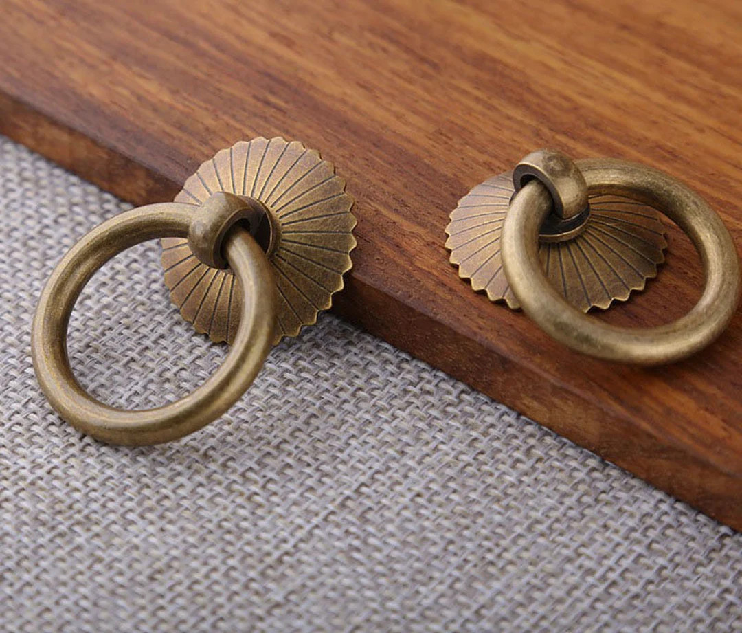 Flower base Brass Ring Pull Knobs Handles Retro cupboard drawer dresser pulls Door ring wardrobe ... | Etsy (US)