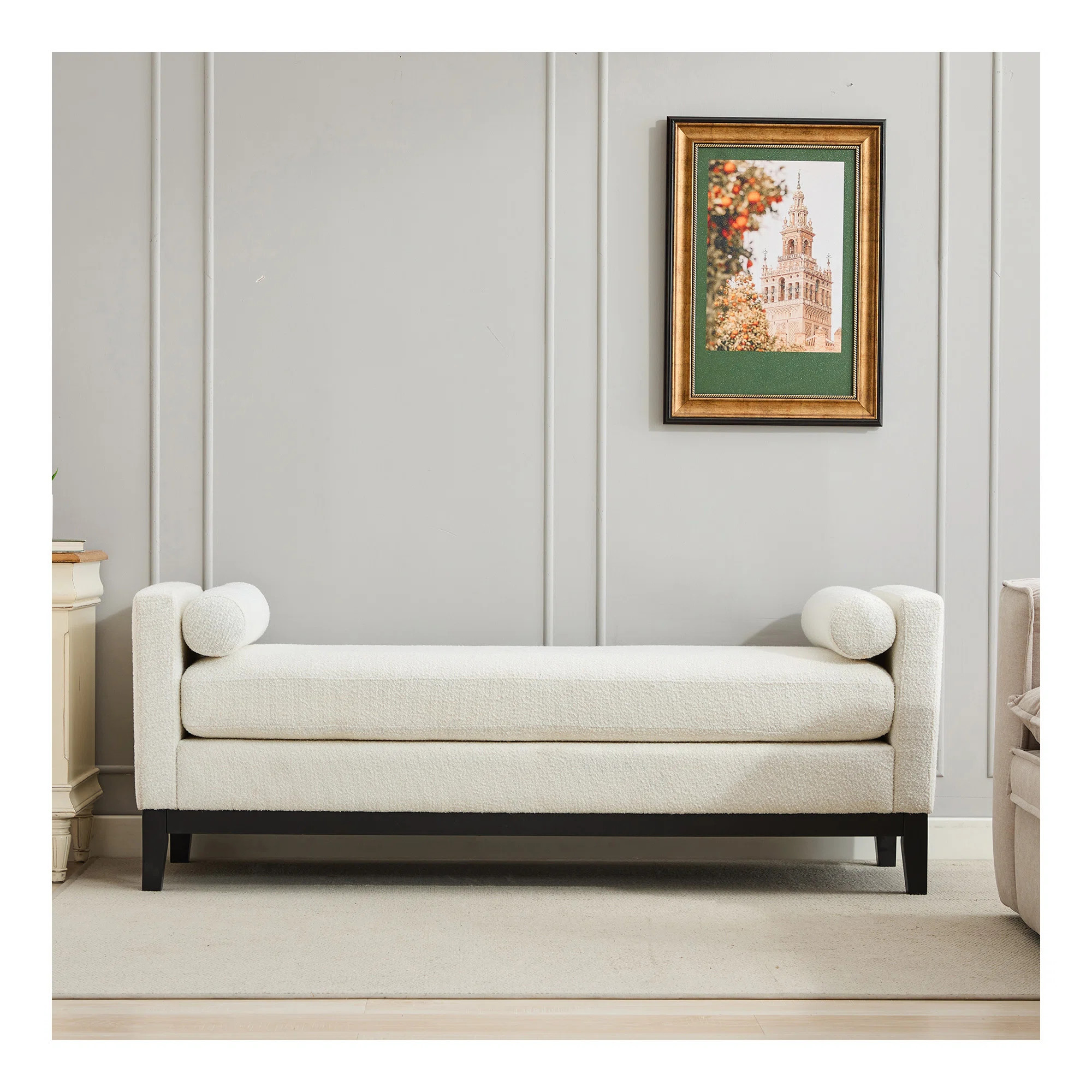 66.34"W Elegant Upholstered Bench,Daybed, Ottoman with Ileah Legs & 2 Bolster Pillows for End of ... | Wayfair North America