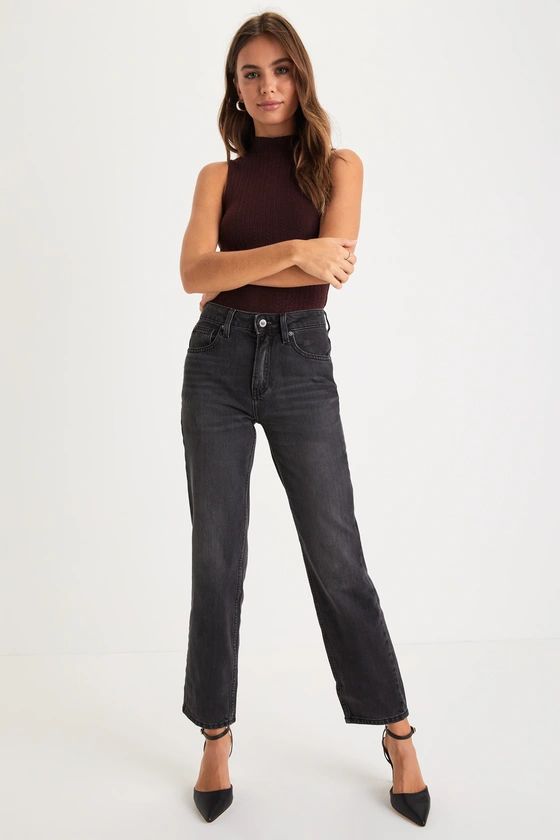Pacifica Washed Black Denim High-Rise Straight Leg Jeans | Lulus (US)