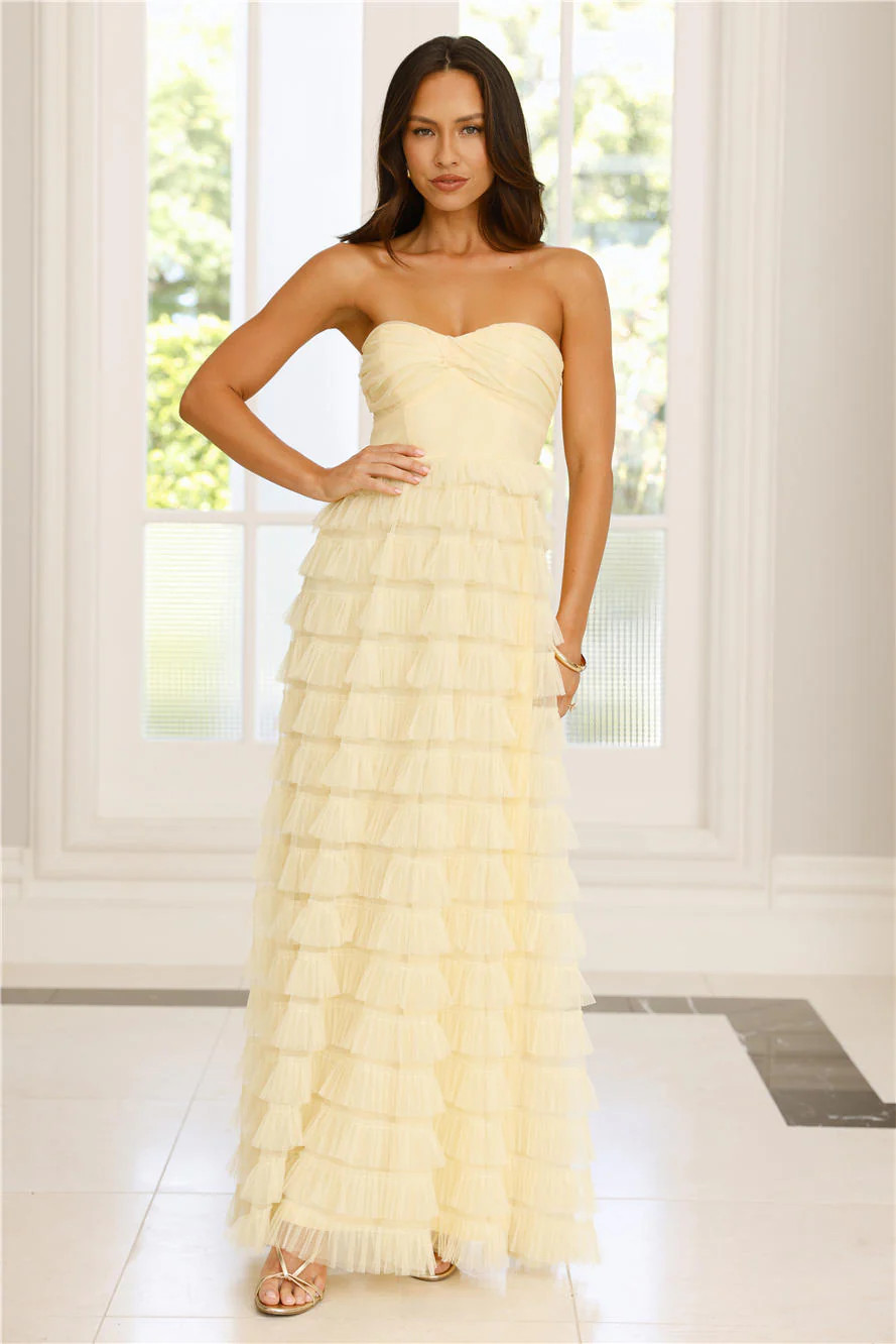 Lovers In Paris Strapless Tulle Maxi Dress Yellow | Hello Molly (US)