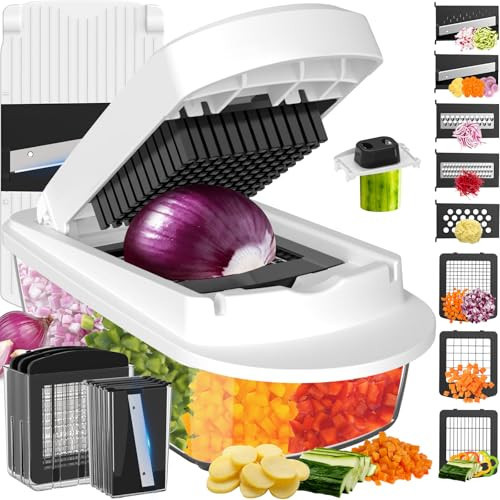 8 Blade All-in-1 Vegetable Chopper Mandoline Slicer with Container, Food Chopper, Onion Chopper, Veggie Cutter for Salad, Kitchen Gadgets Accessories Essentials, White | Amazon (US)