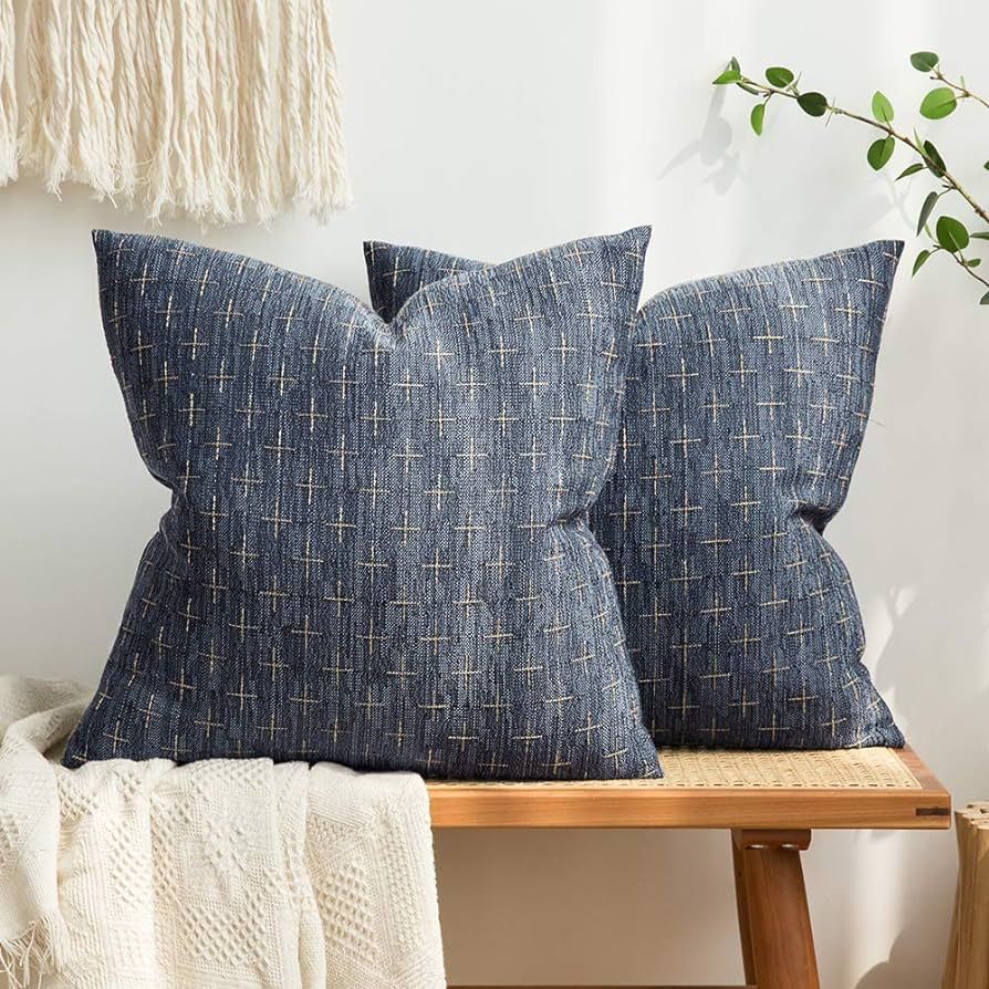 MIULEE Pack of 2 Decorative Burlap Linen Throw Pillow Covers Modern Farmhouse Pillowcase Rustic Wove | Amazon (US)
