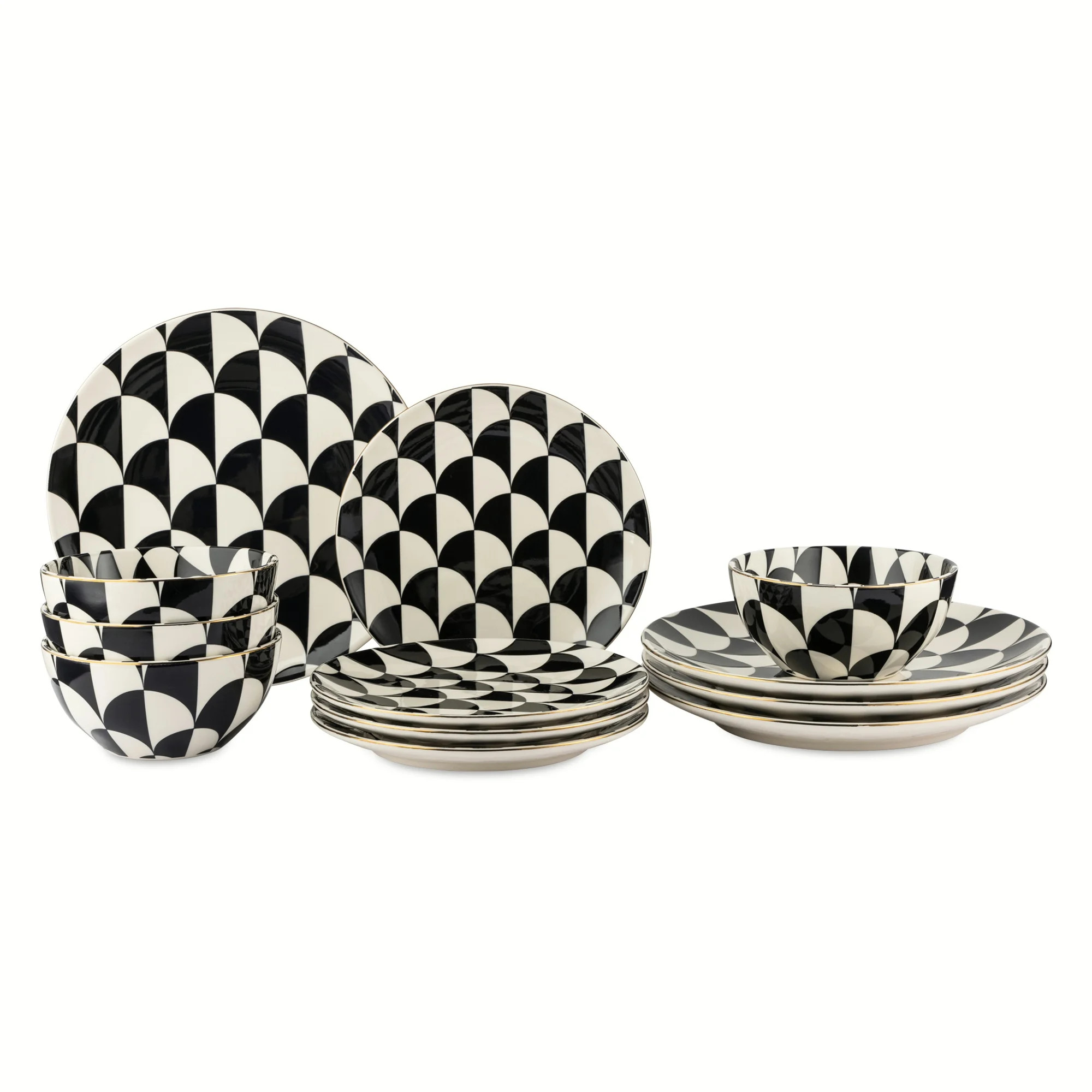 Thyme & Table Emmett 12-Piece Ceramic Dinnerware Set Black and White | Walmart (US)
