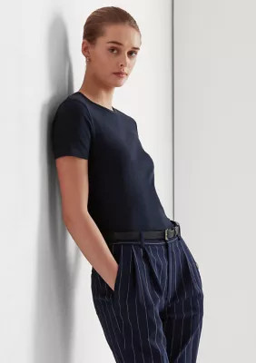 Lauren Ralph Lauren Women's Crew Neck Cotton Tee, Navy Blue, Medium | Belk