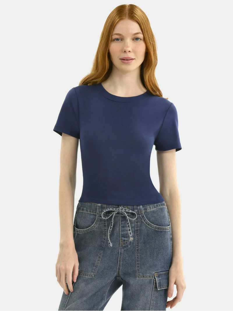 No Boundaries Cotton Crew Cropped Tee, Women's | Walmart (US)