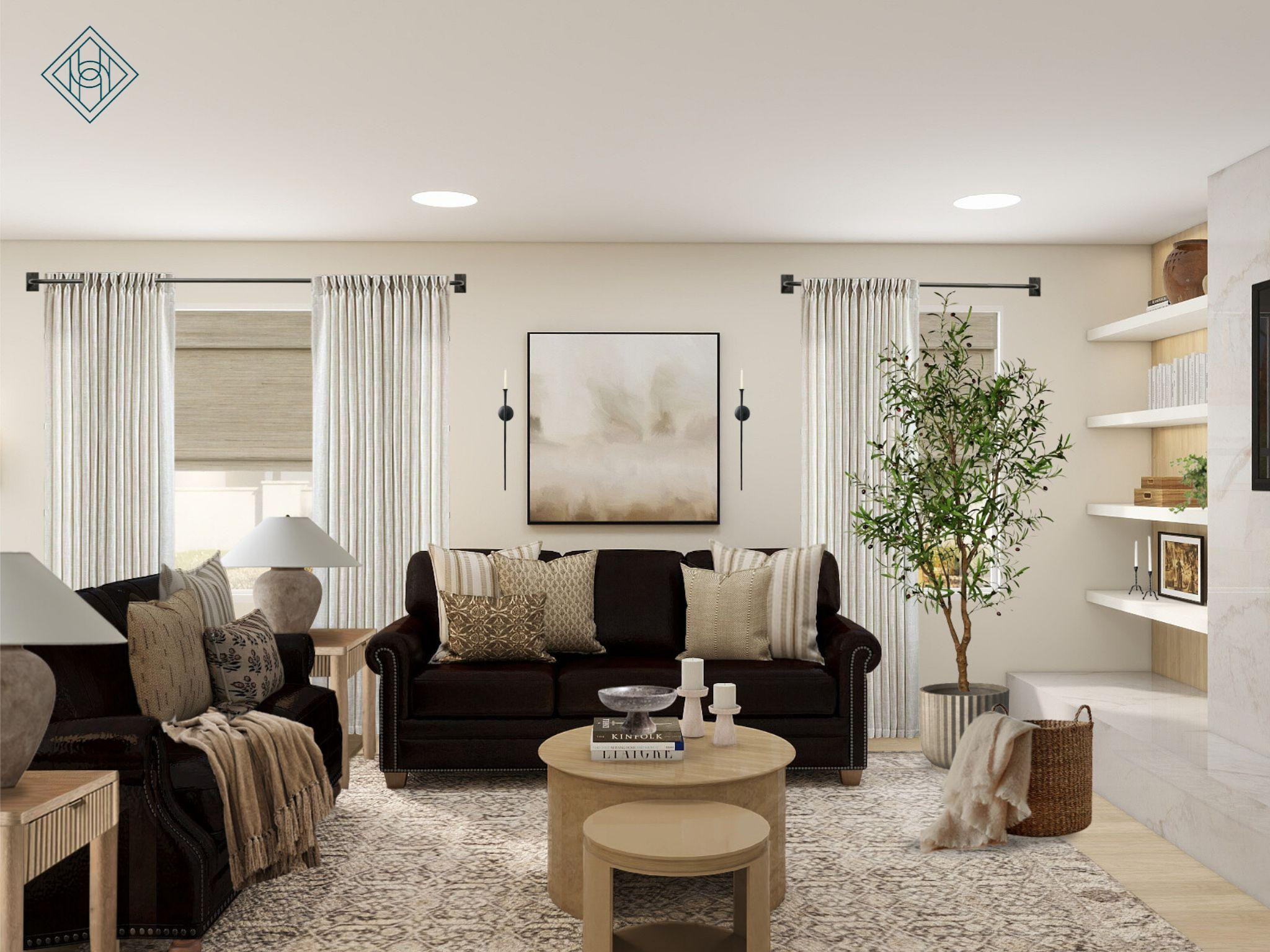 Warm, layered, and made for everyday living. ✨ Soft neutrals, natural wood tones, a vintage-inspired rug, and textured accents bring balance to the dark leather furniture while creating a cozy, collected feel. 

 #LTKHome