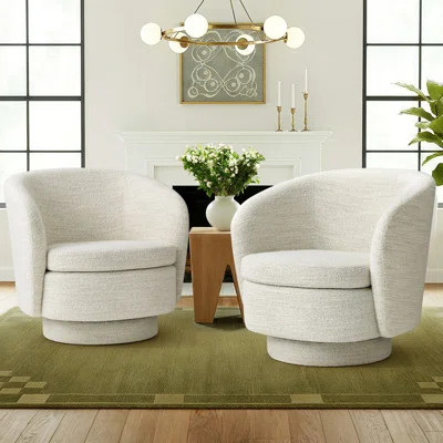 Set Of 2 Modern Bouclé Swivel Barrel Chairs | Wayfair North America
