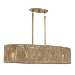 Ashe 42 in. W x 9 in. H 5-Light Warm Brass Chandelier with Oval Textured Rope Shade | The Home Depot