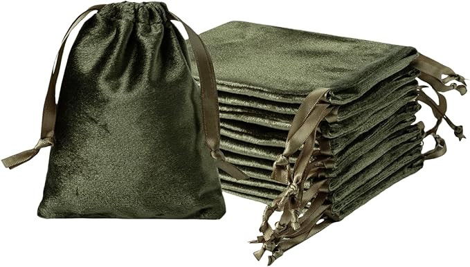 QIANF 12pcs Moss Green Velvet Drawstring Bags 3x4 inches Glossy Small Velvet Cloth Gift Bags Jewe... | Amazon (US)