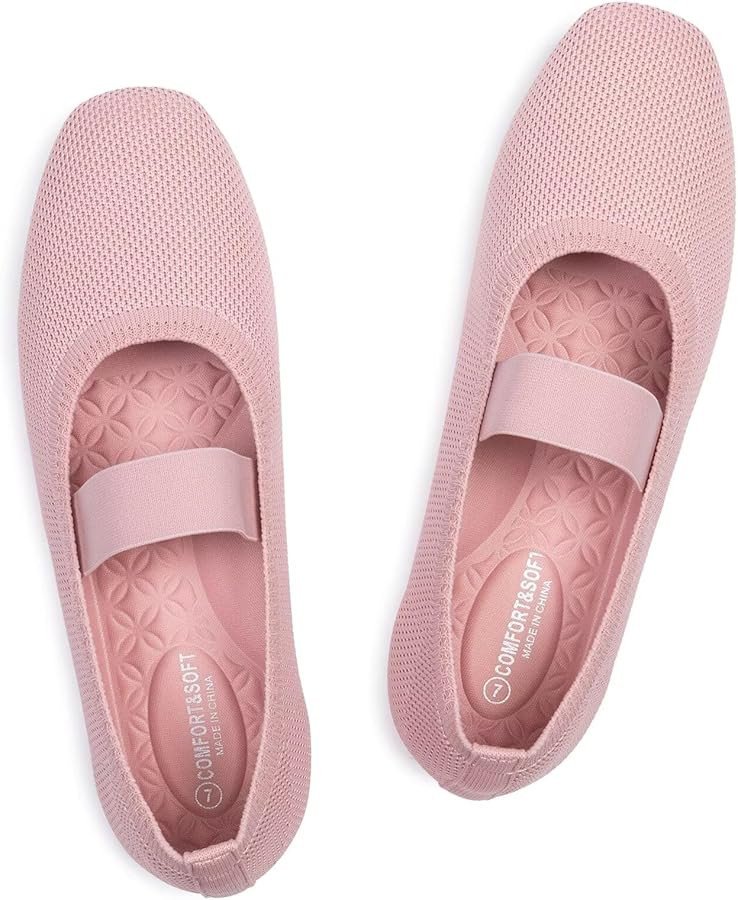 Frank Mully Women's Ballet Flats Slip on Casual Knitted Fabric Shoes Square-Toe Flats with Elasti... | Amazon (US)