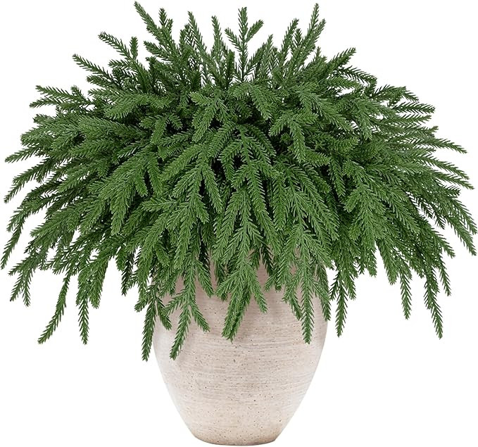12 Pcs Artificial Norfolk Pine Branches (18 Inch) - Real Touch Faux Greenery Stems for Christmas ... | Amazon (US)