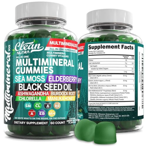 Sea Moss Gummies | Clinically Tested - Black Seed Oil Ashwagandha Elderberry Burdock Root Chlorella Manuka Honey - Vegan Irish Sea Moss Gummy Vitamins for Adults Kids Men Women - Green Apple Flavor | Amazon (US)