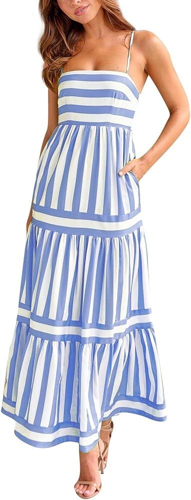 Summer Dresses for Women 2024 Beach Sleeveless Vintage Floral Boho Dress Adjustable Strap Long Su... | Amazon (US)
