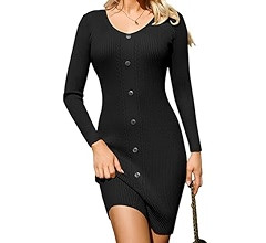 GRACE KARIN Women Midi Sweater Dresses 2025 Fall, Long Sleeve Knit Ribbed Bodycon, Button Up Casu... | Amazon (US)