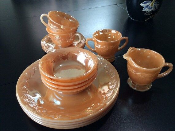 Vintage Anchor Hocking Fire King Dishes/ Peach Lustre Swirl | Etsy | Etsy (US)