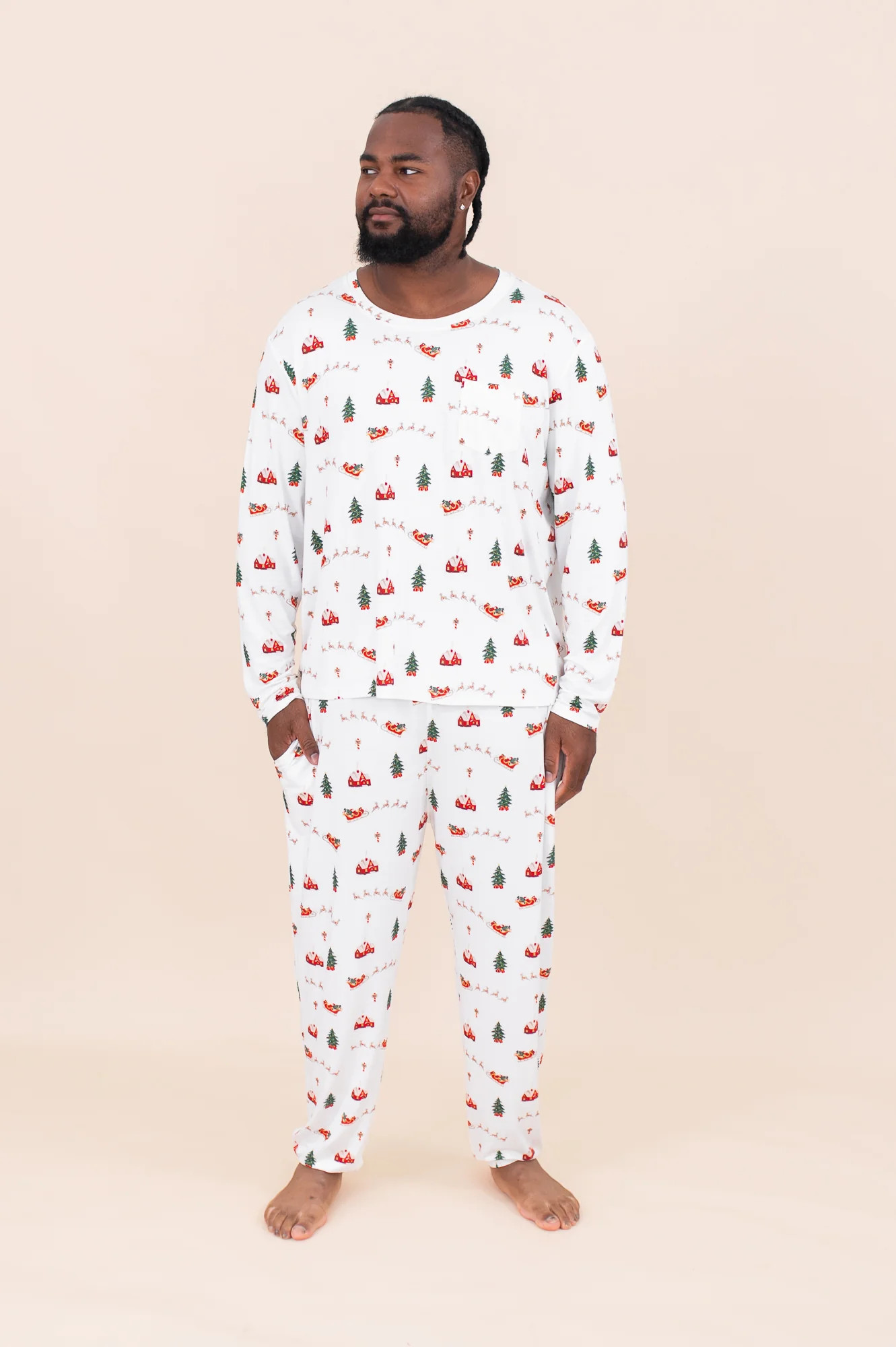 Bamboo Men's Jogger Set in Santa Sleigh | Kyte Living