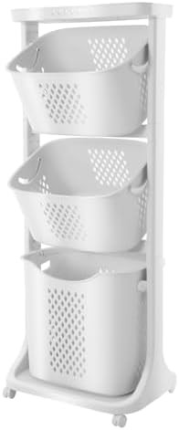 Rolling Laundry Hamper Storage Sorter, 3 Tier Rolling Laundry Hamper Cart White Laundry Baskets w... | Amazon (US)