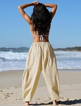 TARSE Womens Linen Wide Leg Striped Pants Casual Barrel Loose Drawstring Low Waist Palazzo Harem ... | Amazon (US)
