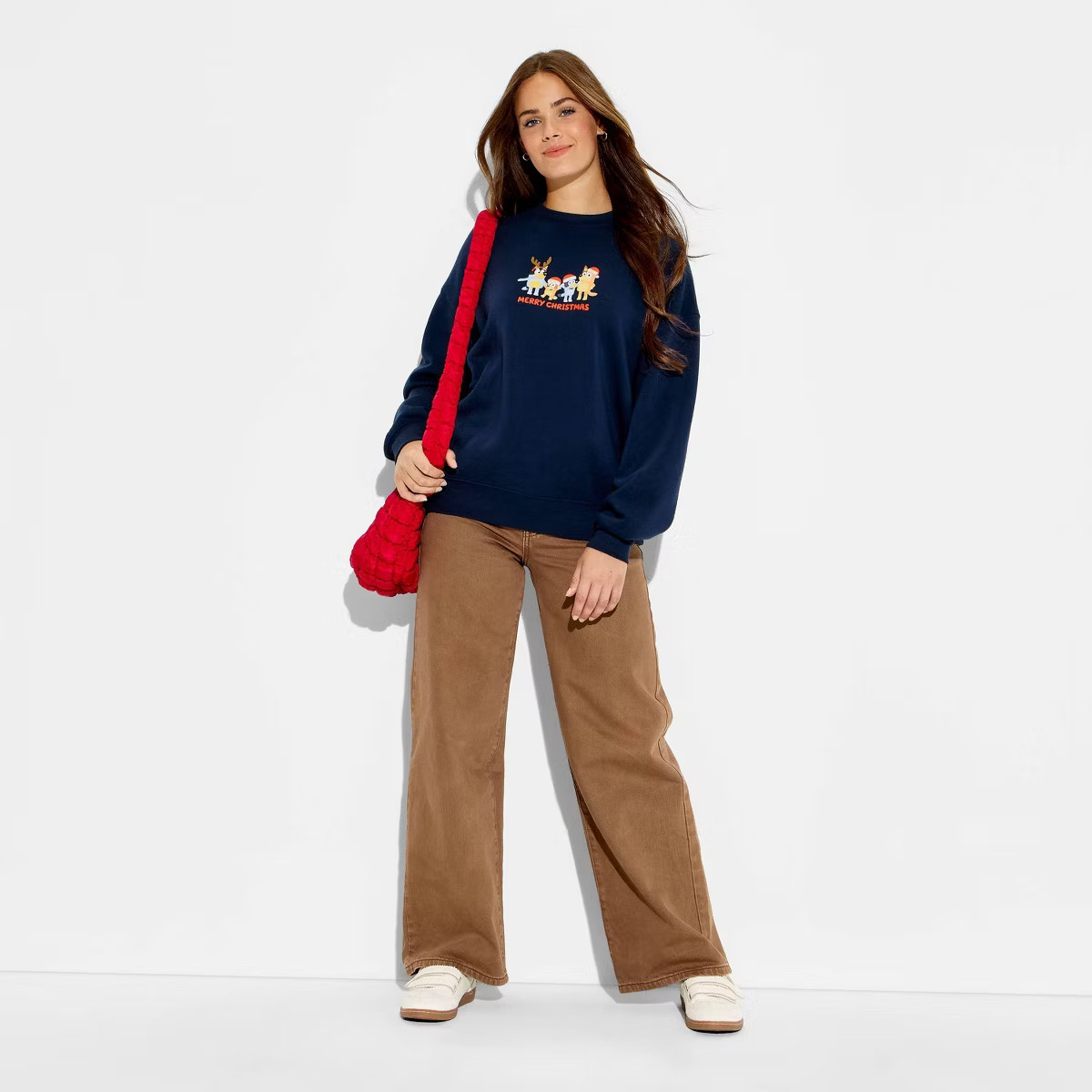 Women's Bluey Merry Christmas Fleece Graphic Sweatshirt - Navy Blue | Target