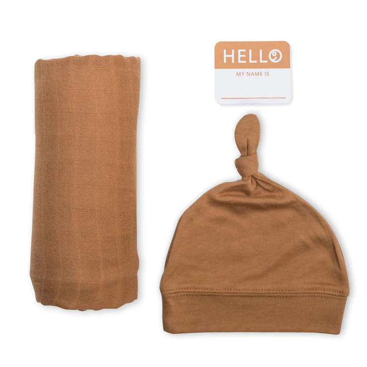 Hat & Swaddle Set, Tan | SpearmintLOVE