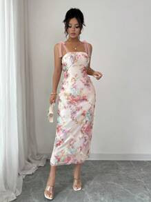 Rafferiza Women's Elegant Sophisticated Pink 3D Floral Fitted Dress | SHEIN