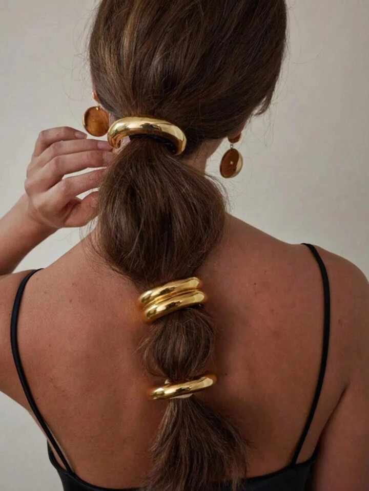 3pcs/1set Elegant Gold Metal Hair Scrunchies, Luxury Women Ponytail Holders, Minimalist Headband ... | SHEIN