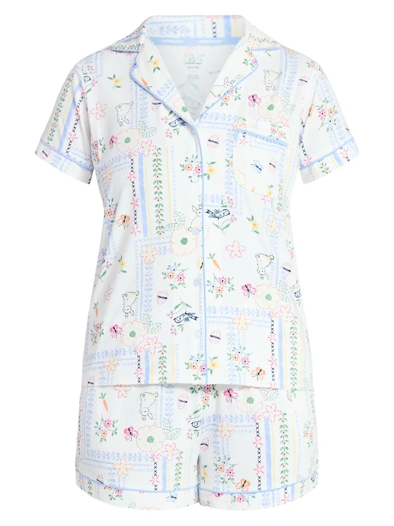 Easter Women's and Women's Plus Notch Collar Top and Shorts Pajama Set from Way to Celebrate, 2-P... | Walmart (US)