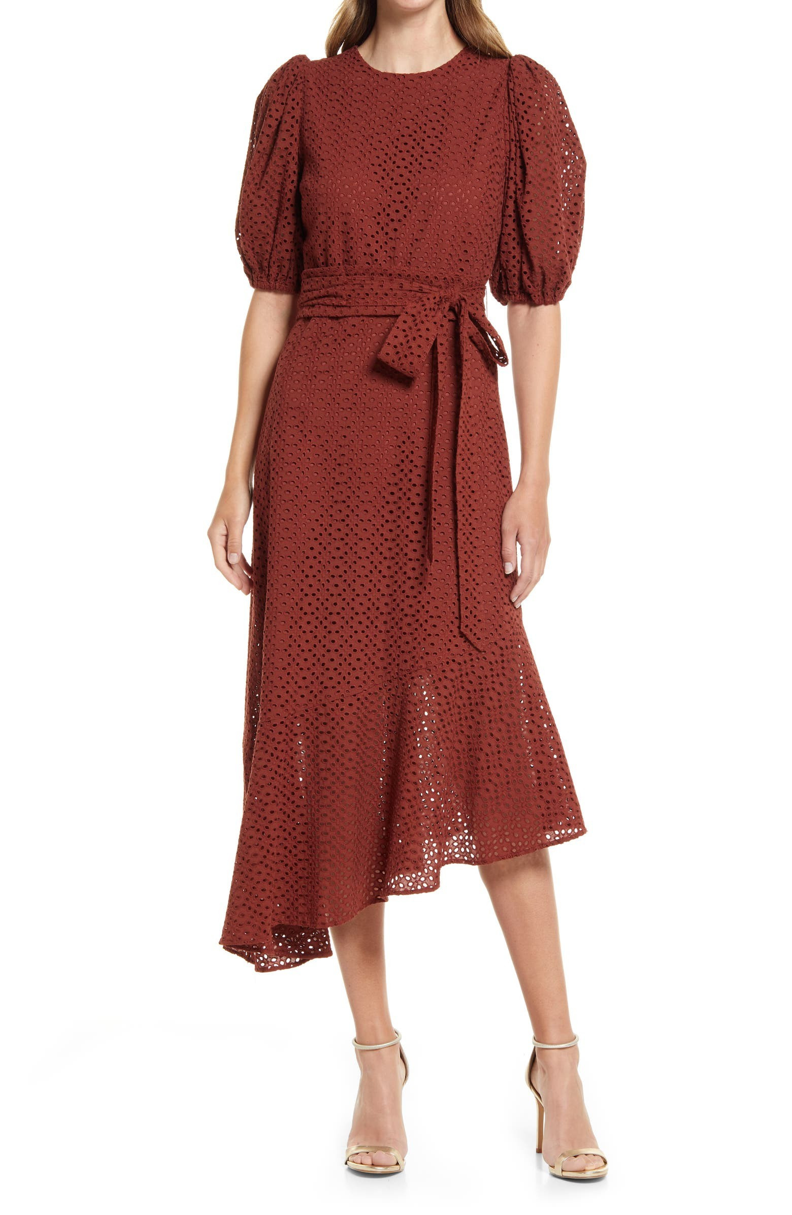 Puff Sleeve Asymmetric Midi Dress | Nordstrom | Nordstrom