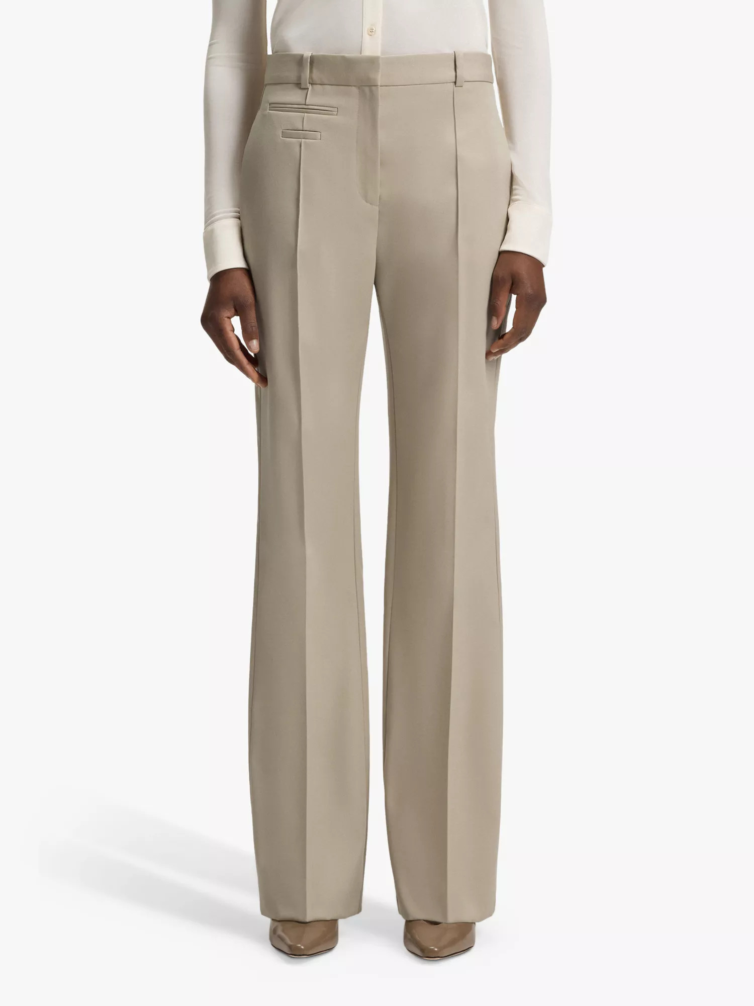 BOSS Talimia Tailored Trousers, Light Beige | John Lewis (UK)