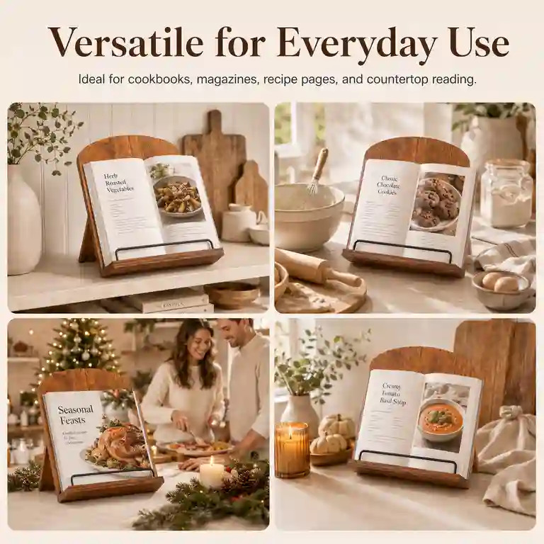 Cookbook Stand for Kitchen Counter, Wooden Recipe Book Holder with Adjustable Backrest and Metal ... | Walmart (US)