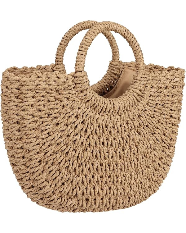 Womens Large Straw Beach Bag Woven Tote Bag Top Handle Handbag Purse for Summer | Amazon (US)