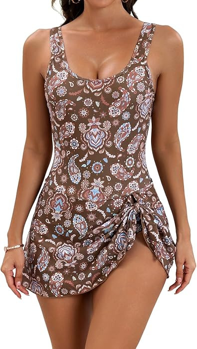 Eomenie One Piece Swimdress Swimsuits for Women Tummy Control Swim Dresses Skirt Bathing Suit | Amazon (US)