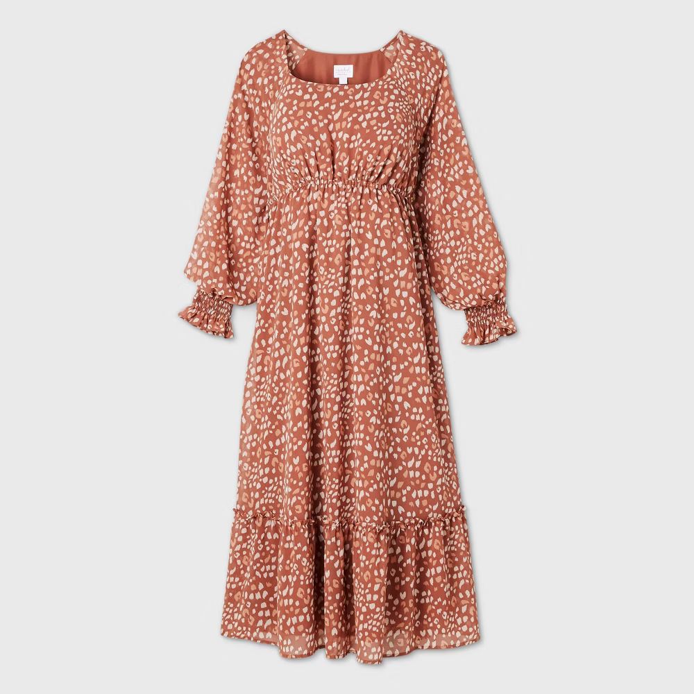 Animal Print Long Sleeve Chiffon Maternity Dress - Isabel Maternity by Ingrid & Isabel Brown XS | Target