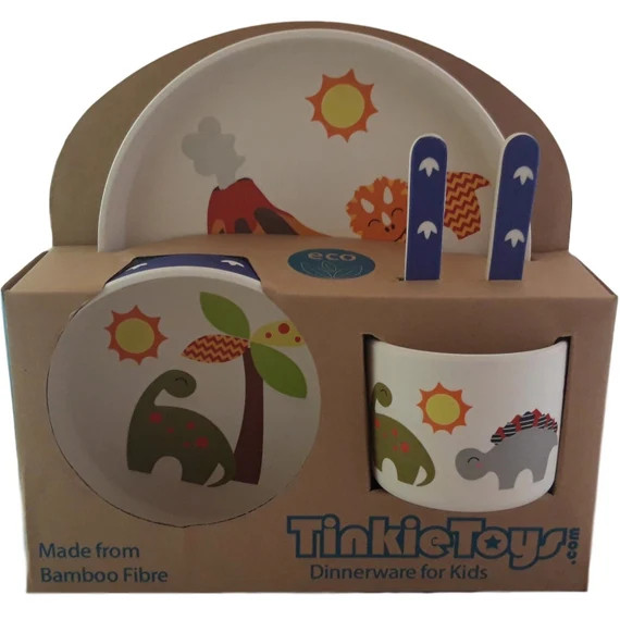 Kid Dinner Set, ECO Bamboo Dinosaur Kids Dinnerware Set | Etsy (US)