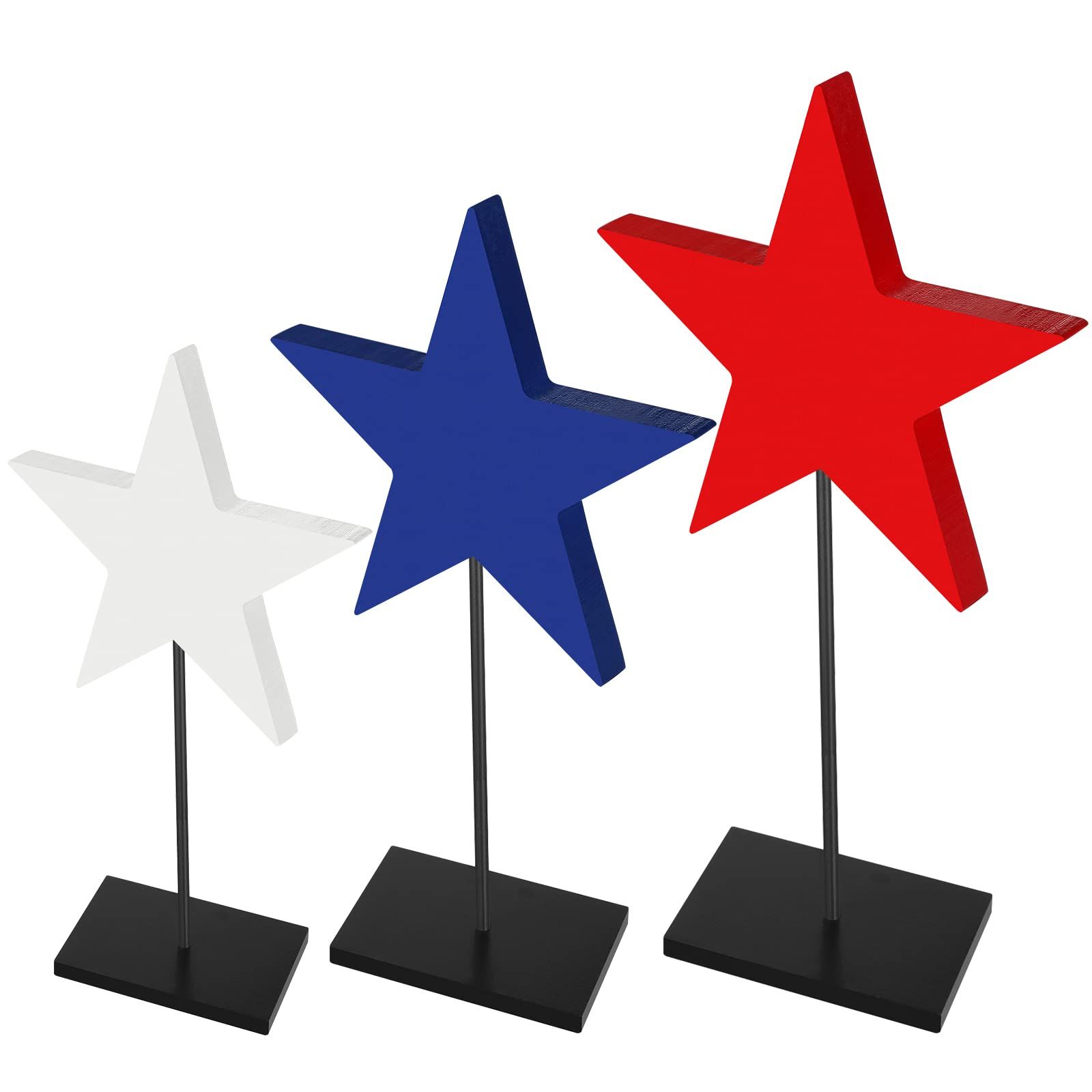 3 Pieces 4th of July Decoration Patriotic Decorations Wood Star Decoration Independence Day Blocks V | Amazon (US)