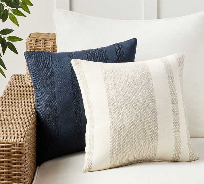Sunbrella(R), Holden Striped Outdoor Pillow 14 x 20"", Ecru | Pottery Barn (US)