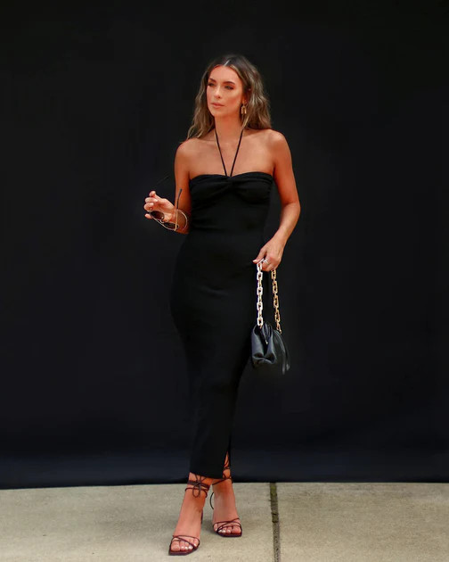 Krista Knit Halter Midi Dress - Black | VICI