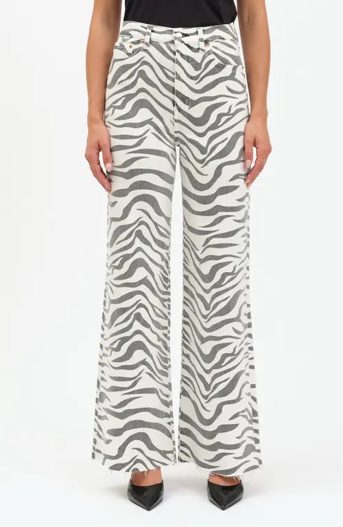 DAZE Far Out High Waist Raw Hem Wide Leg Jeans in Zebra at Nordstrom, Size 29 | Nordstrom