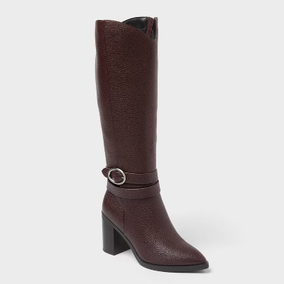 Women’s Rhonda Under Knee Heeled Boots with Memory Foam Insole - A New Day™ Burgundy | Target