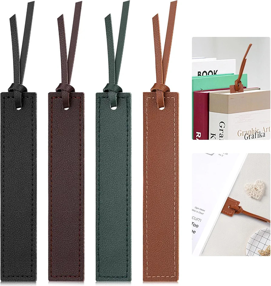 4 Pcs Leather Bookmark, Classic Stitched Bookmark with Leather Rope, Bookmarks for Men, Handmade ... | Amazon (US)