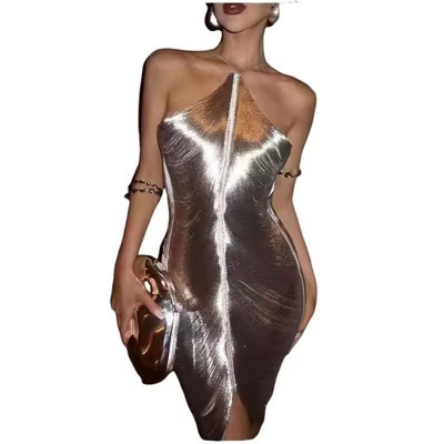 Tassel Diamond Halter Party Dress Mini Sparkle Luxurious Cocktail Date Night Dress Sliver L | Target